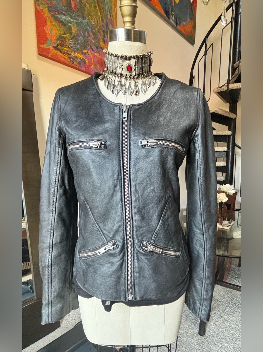 IRO Adria Distressed Lambskin Leather Jacket Sz S 🎸🔥